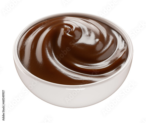 Chocolate or cocoa cream in bowl. isolated background. 3d illustration. 