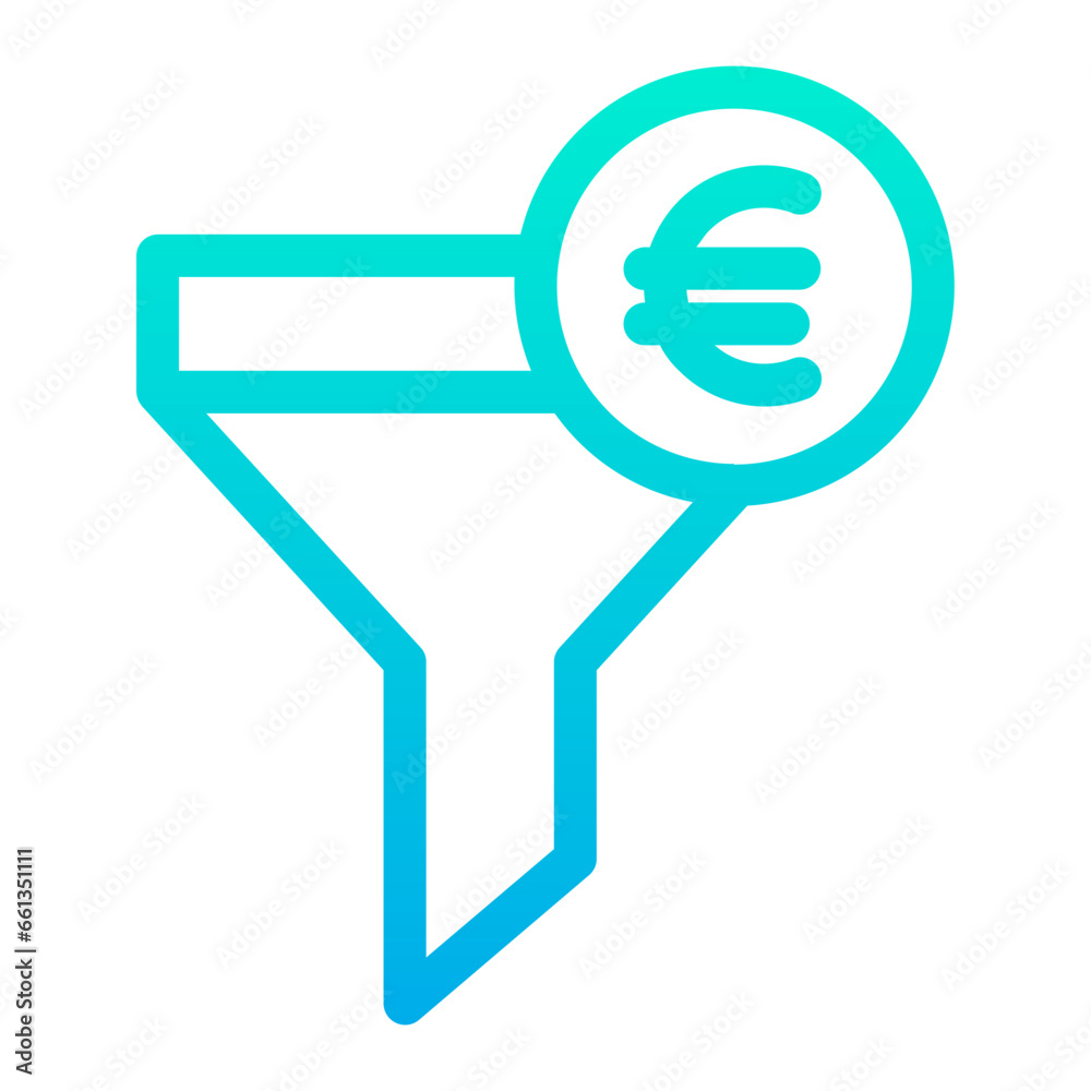 Outline Gradient Euro Funnel icon Outline Gradient Euro Funnel icon