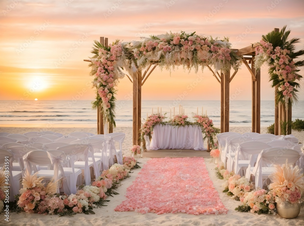 Fototapeta premium A Beachfront Sunset Wedding Hall
