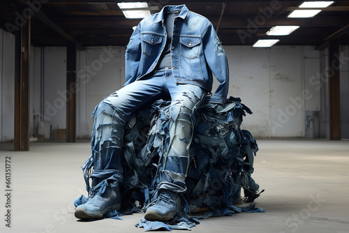 Old jeans cut into pieces and stacked, ready to be recycled or repurposed into new products, promoting sustainable fashion