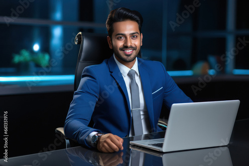 Young businessman or corporate employee using laptop at office. © PRASANNAPIX