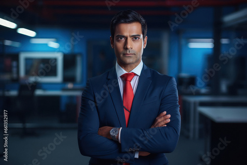 Young and confident businessman, corporate employee or news anchor at office