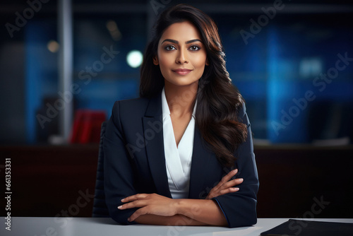Young and confident businesswoman, corporate employee or news anchor at office.