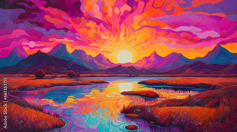 Vaporwave landscape in impressionnist style painting Vaporwave landscape in impressionnist style painting