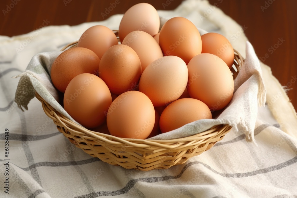 farm fresh eggs in a woven basket for baking farm fresh eggs in a woven basket for baking
