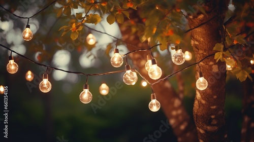 Decorative outdoor string lights hanging on tree for Christmas decoration