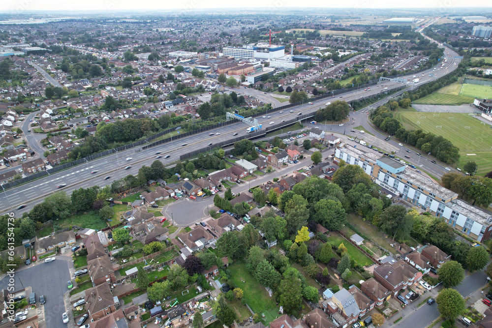 Aerial View of British City and Residential and Commercial Combined