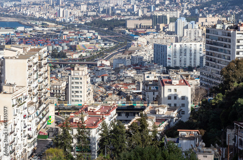 Fototapeta Naklejka Na Ścianę i Meble -  Algiers, Alger, Algeria : Aerial view of the white busy town center of Algiers, Alger, Algeria.