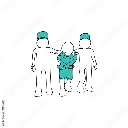 Line art character concept of a man in psychiatric ward.