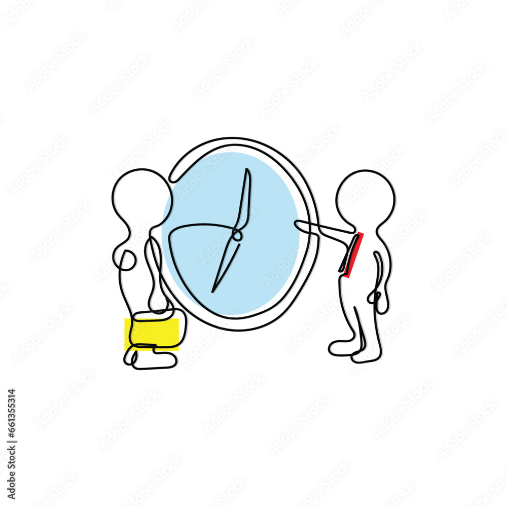 Line art character concept of time management. Corporate setting and time management concept. Line art character concept of time management. Corporate setting and time management concept.