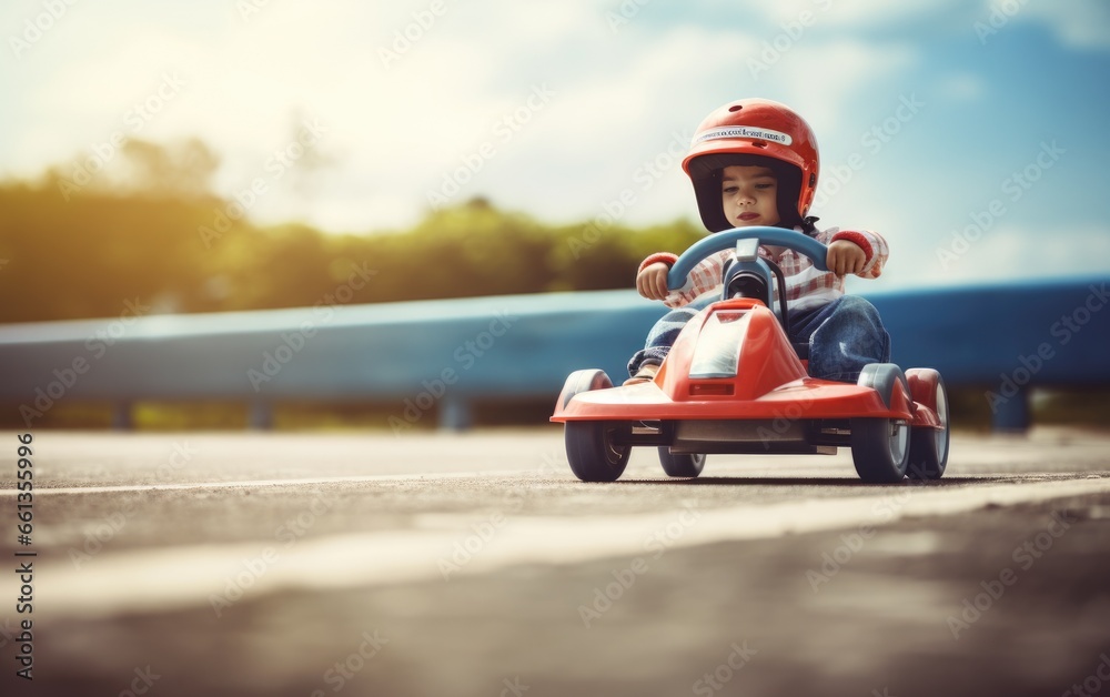 Young boy kid participating in a competitive race. He's behind the ...