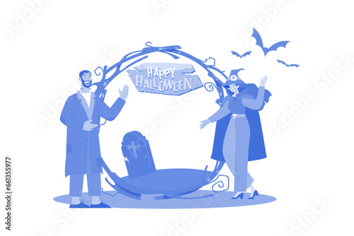 Halloween cosplay Illustration concept on white background