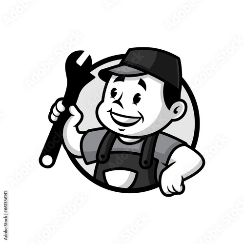 handyman holding a wrench badge version.
