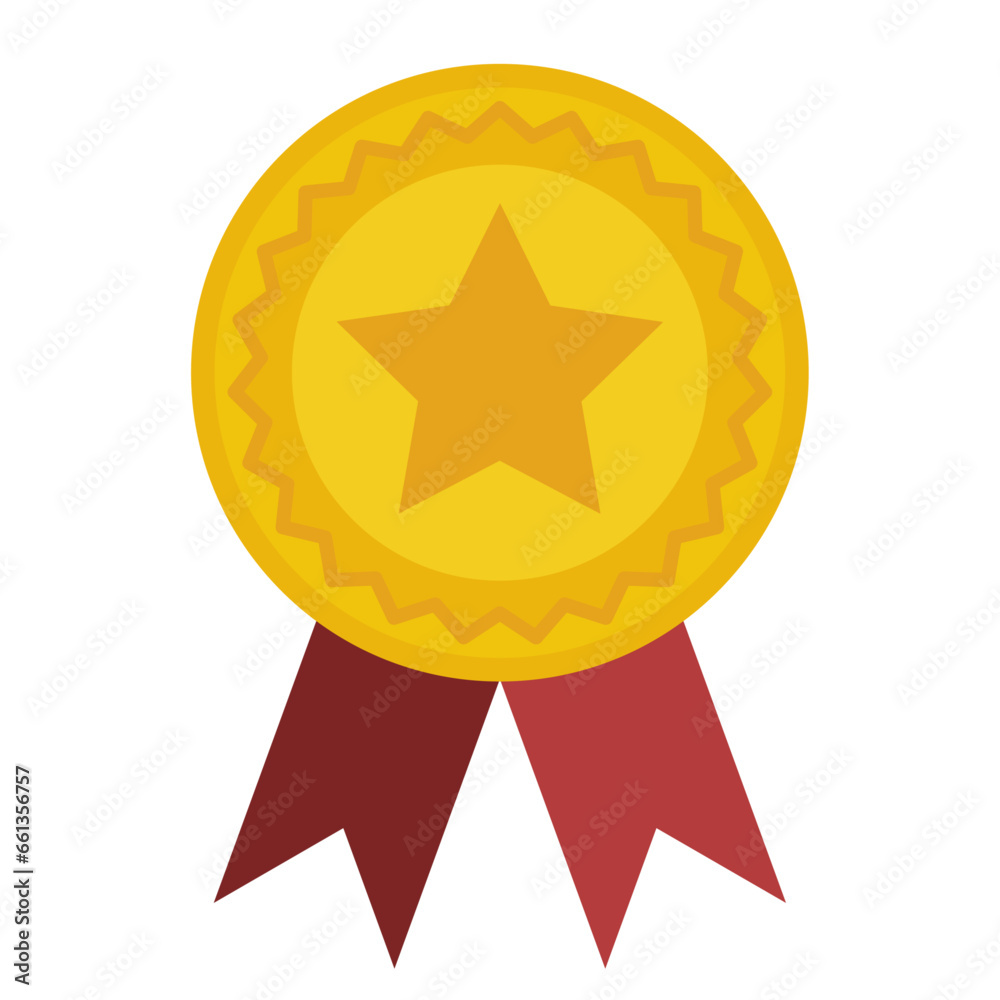 Vector gold medal with red ribbon for first place. trophy, winner award isolated on background Vector gold medal with red ribbon for first place. trophy, winner award isolated on background