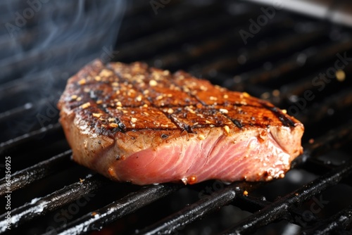 a closeup showing texture of seared tuna steak