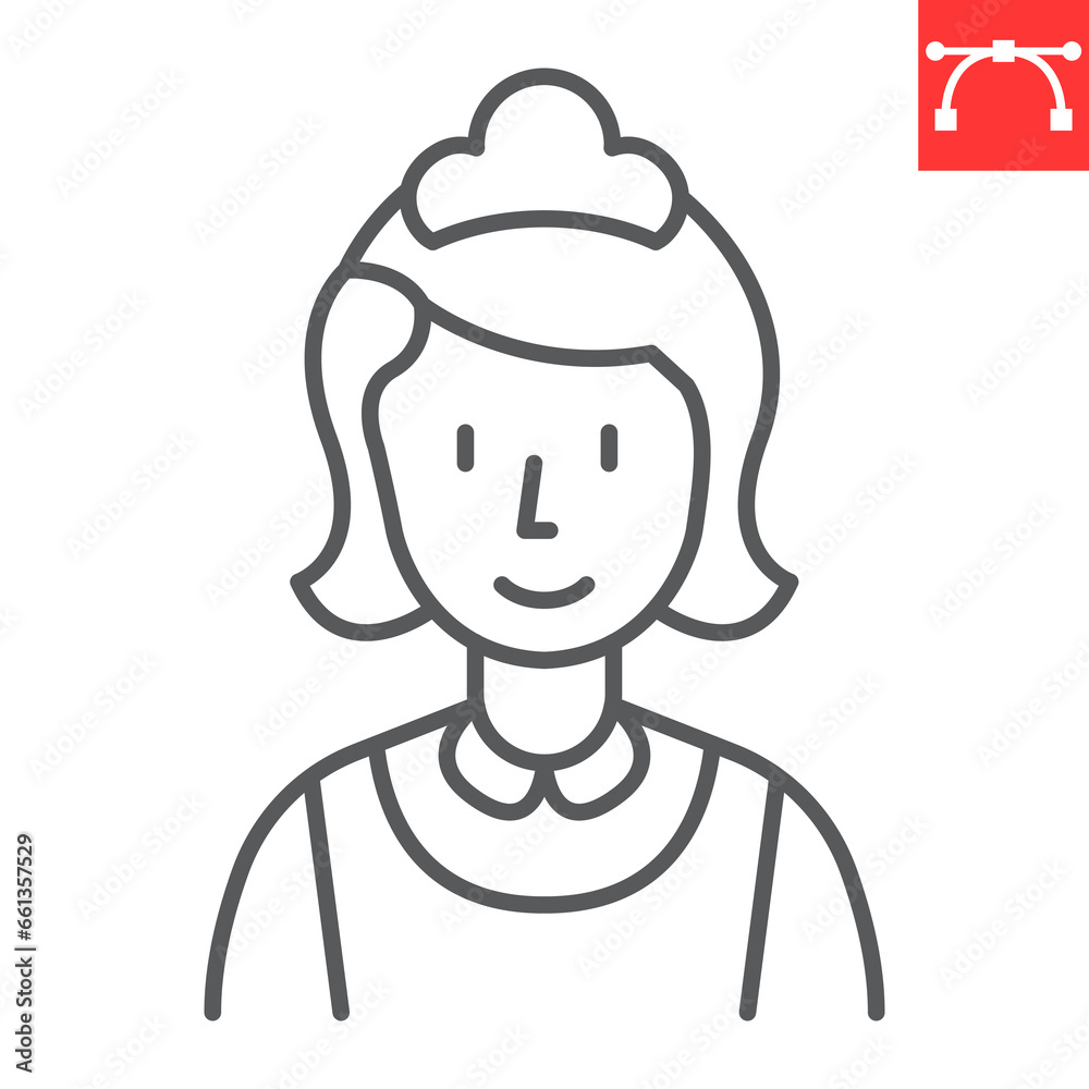 Maid line icon, woman cleaner and hotel services, cleaning lady vector icon, vector graphics, editable stroke outline sign, eps 10. Maid line icon, woman cleaner and hotel services, cleaning lady vector icon, vector graphics, editable stroke outline sign, eps 10.