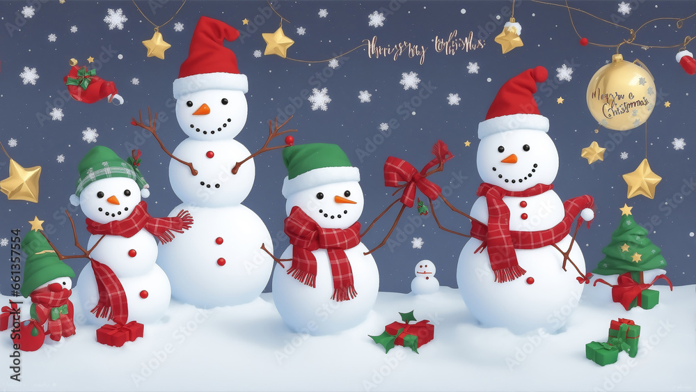 Christmas card background with playful snowmen