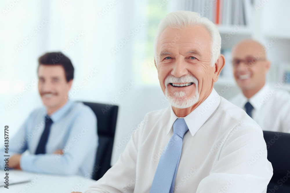 Senior business man with people sitting in office. Senior business man with people sitting in office.