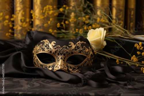 a black sleeping mask on a luxurious gold silk pillow