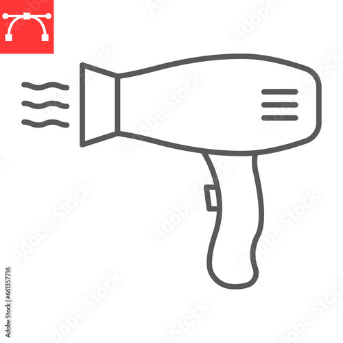 Hair dryer line icon, appliance and blow dryer, hairdryer vector icon, vector graphics, editable stroke outline sign, eps 10.