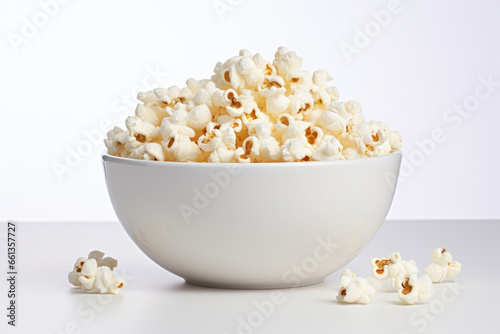 Bowl of popcorn on white background