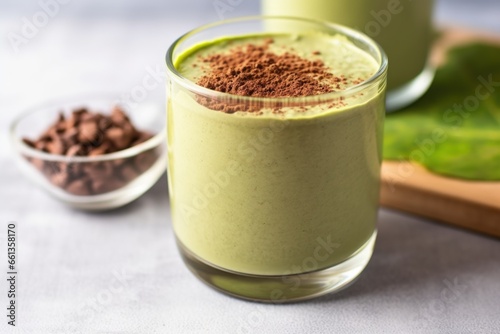 close-up of avocado smoothie with cocoa powder on top