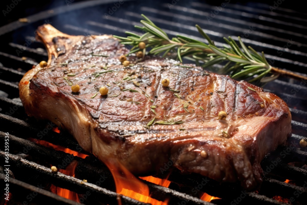close shot of a t-bone steak with smoking grill marks close shot of a t-bone steak with smoking grill marks