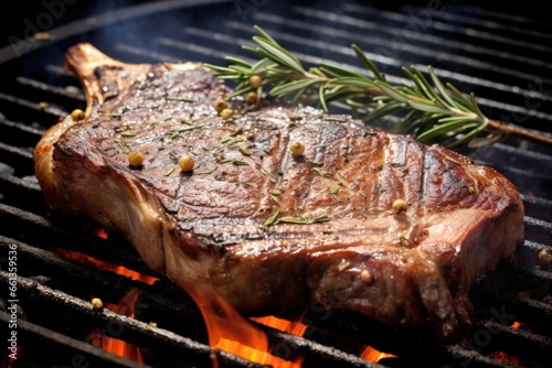 close shot of a t-bone steak with smoking grill marks