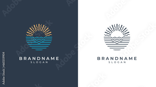 Sun logo with sea wave vector design. Sun logo icon. Luxury abstract sun logo vector