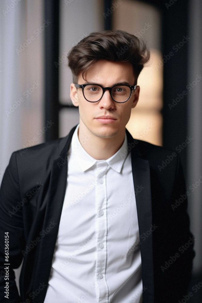 Young stylish business man in fashion eyeglasses.