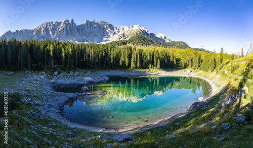 Fototapeta Naklejka Na Ścianę i Meble -  View of Carezza lake, Dolomites, Italy