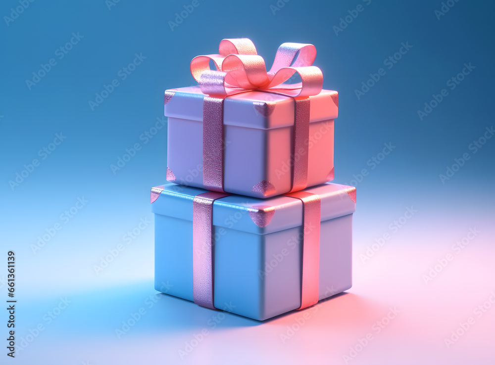 Obraz premium Minimal background pattern composition of pastel pink, blue and green Christmas gift box. New Year concept.