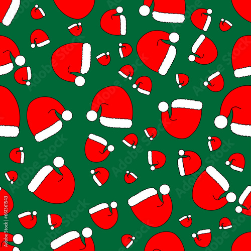 Santa Claus Hat seamless pattern, christmas seamless pattern green background. for cover, poster, background, wallpaper.