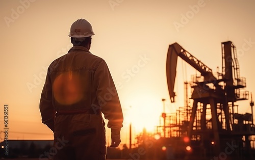 Oil worker standing in fron...