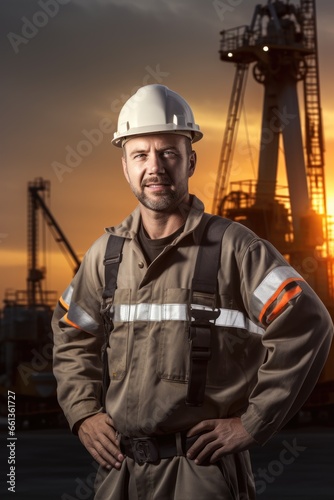 Oil worker standing in fron...