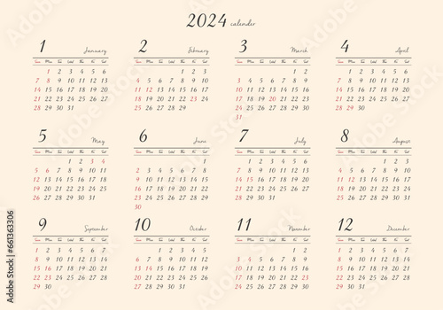 2024年_年間カレンダー_レトロ ヨコ型