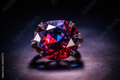 Red diamond is a rare precious natural stone on a black background. AI generated. Header banner mockup with space.