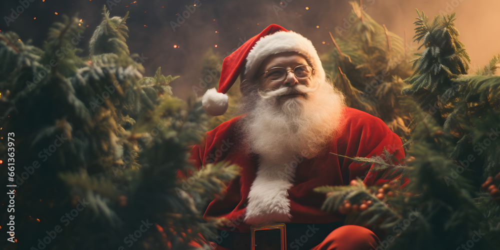 Santa Claus harvesting marijuana at Christmas - obrazy, fototapety, plakaty 