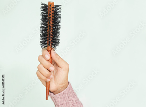 Comb Hair Brush Hairbrush in Hand Women Haircare Beauty Health, Scalp Problems, use Shampoo, Dandruff, Long Hair concept