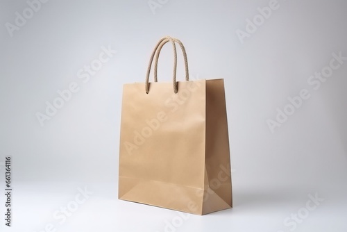 Brown environmental paper bag, white background isolate. AI generated.