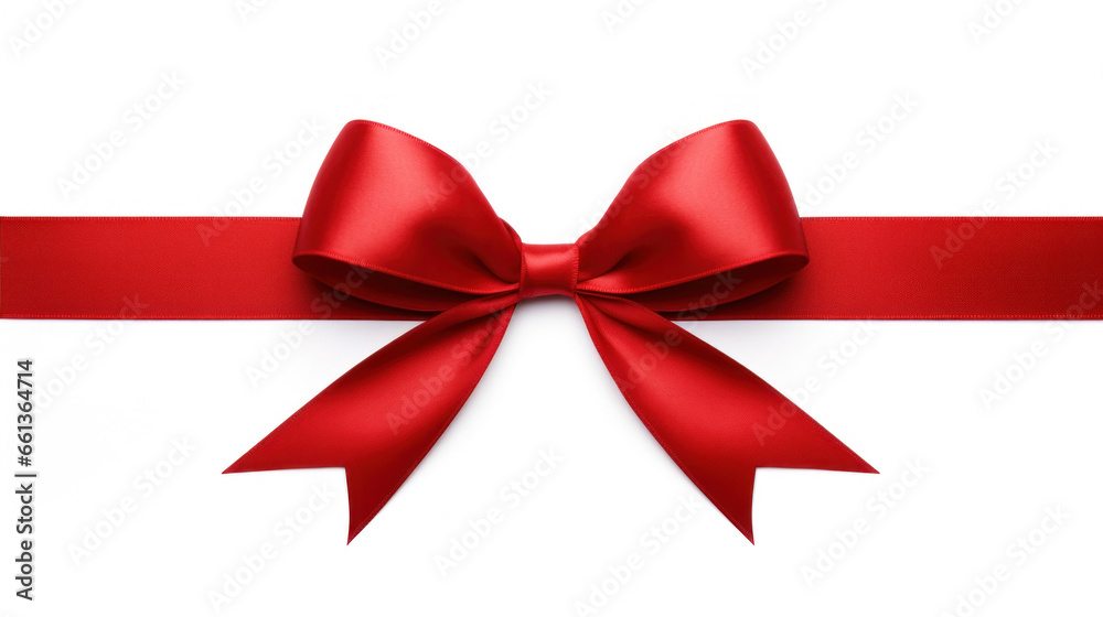 Red satin bow with ribbons on white background Red satin bow with ribbons on white background