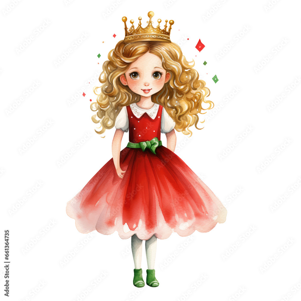 Watercolor christmas princess clipart