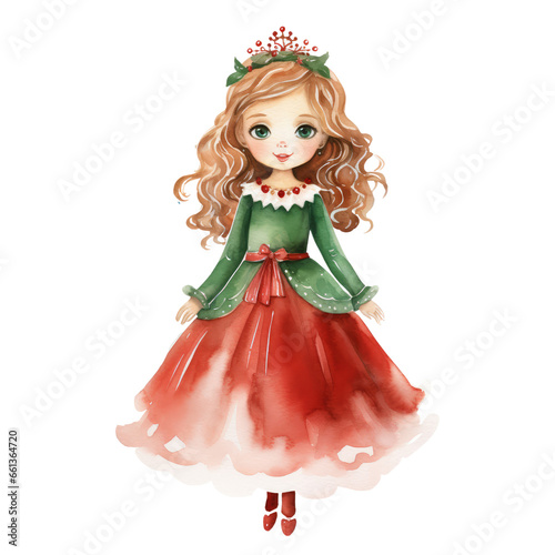 Watercolor christmas princess clipart