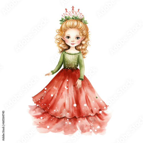 Watercolor christmas princess clipart