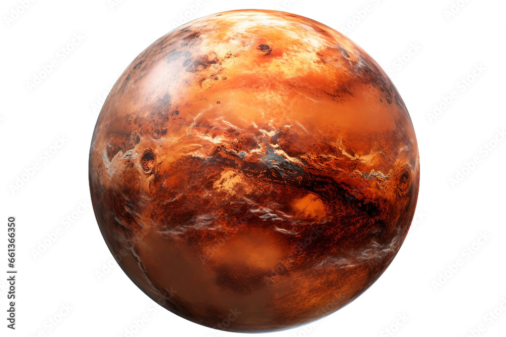 Scientific Visualization: Detailed Mars Isolated Transparent Background - obrazy, fototapety, plakaty 