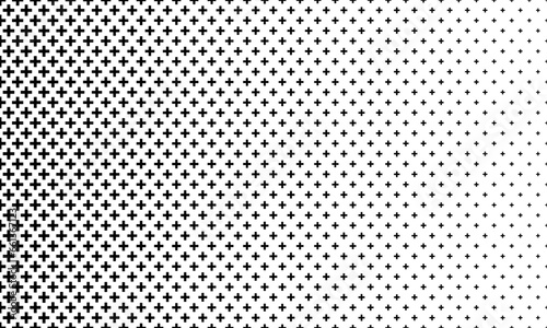 Black and white design. Horizontal black halftone of cross design for pattern and background