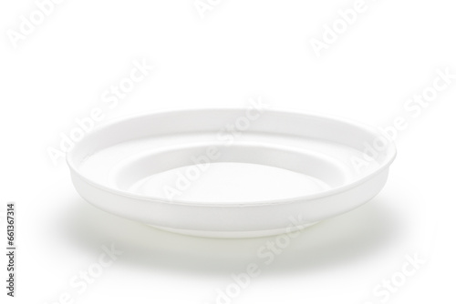 Styrofoam food plate isolated on white background. Disposable food plate.