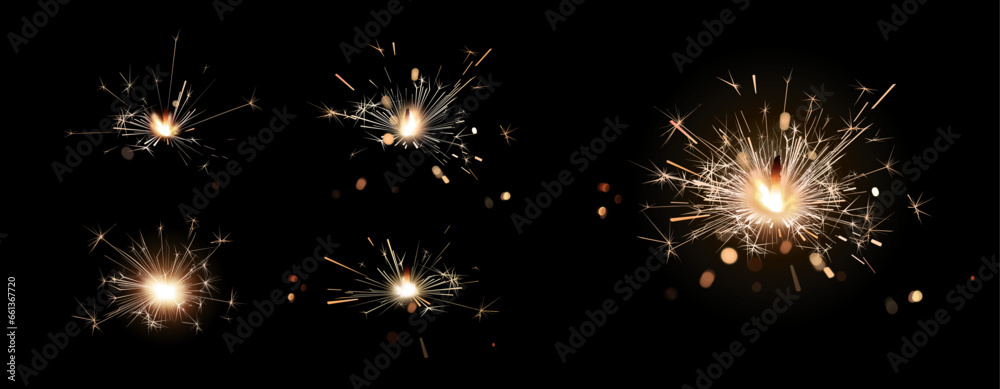 Sparkler light vector set. Collection of realistic bengal fire