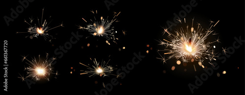 Sparkler light vector set. Collection of realistic bengal fire isolated. photo