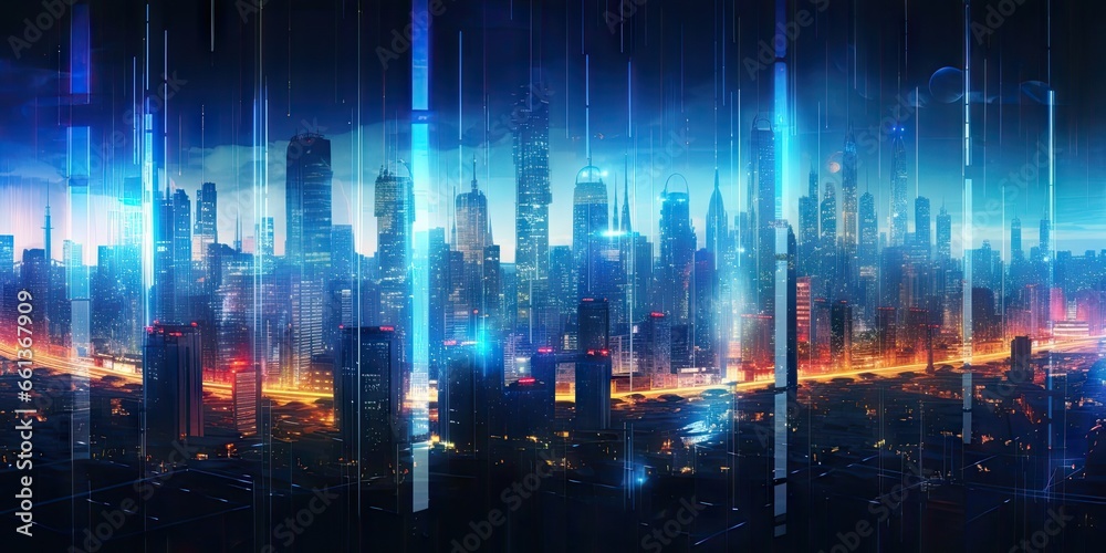 Futuristic cityscape. Digital vision of future. Sci fi skyline. Modern architecture in world. Urban fantasy. Futuristic city on planet